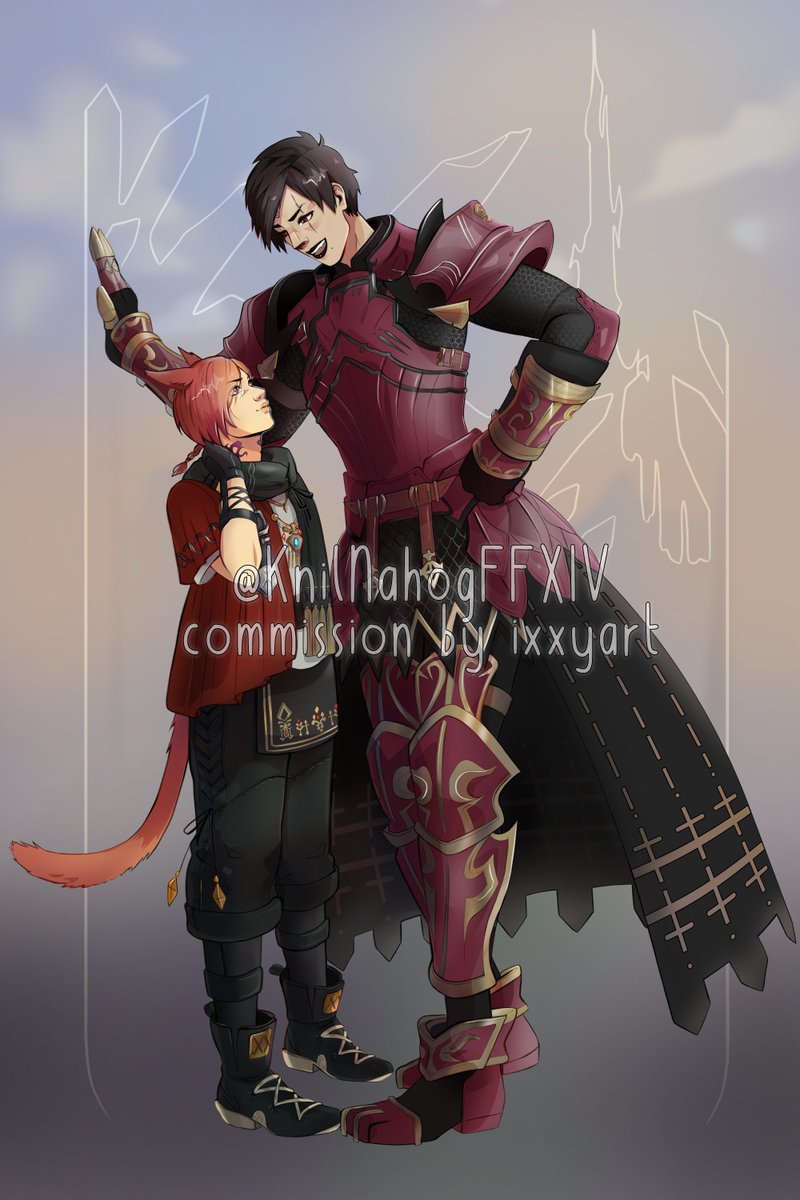 Commissioned by <a href="/KnilNahogFFXIV/">Dawntrail Spoilers - Carrier of G'raha Tia</a>, I had tons of fun drawing this, I big love femroes and I ALSO got to draw crystal cat boi? best. 🌸💕