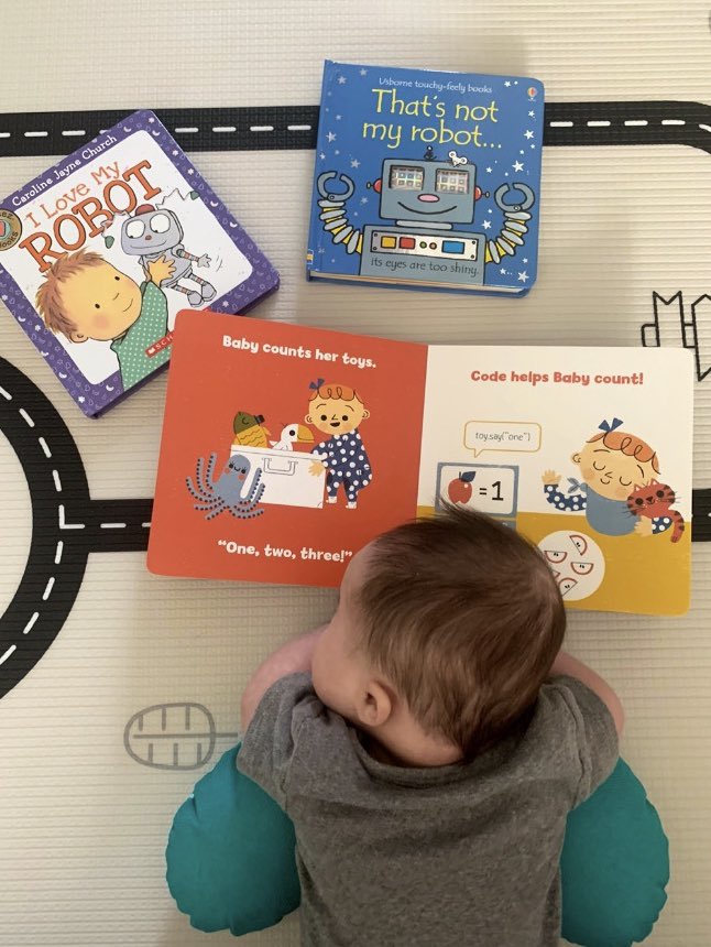 Hillary_2210's tweet image. #HourofCodeWeek looks a little different this year not being in the classroom. But, Charlotte and I are celebrating none the less 🤖 #EatCodeSleepRepeat @hourofcode Love our @GirlsWhoCode baby code book!