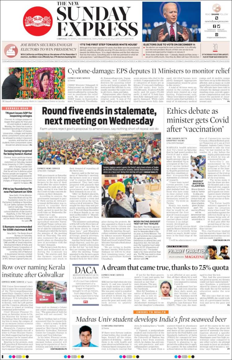 #ElMundoHoy
#Internacionales
6/12/20

En #India las protestas del sector agrario llevaron al histórico paro de 250 millones de trabajadores de distintas organizaciones sindicales, según señala el periódico #TheNewSundayExpress

#Geopolítica