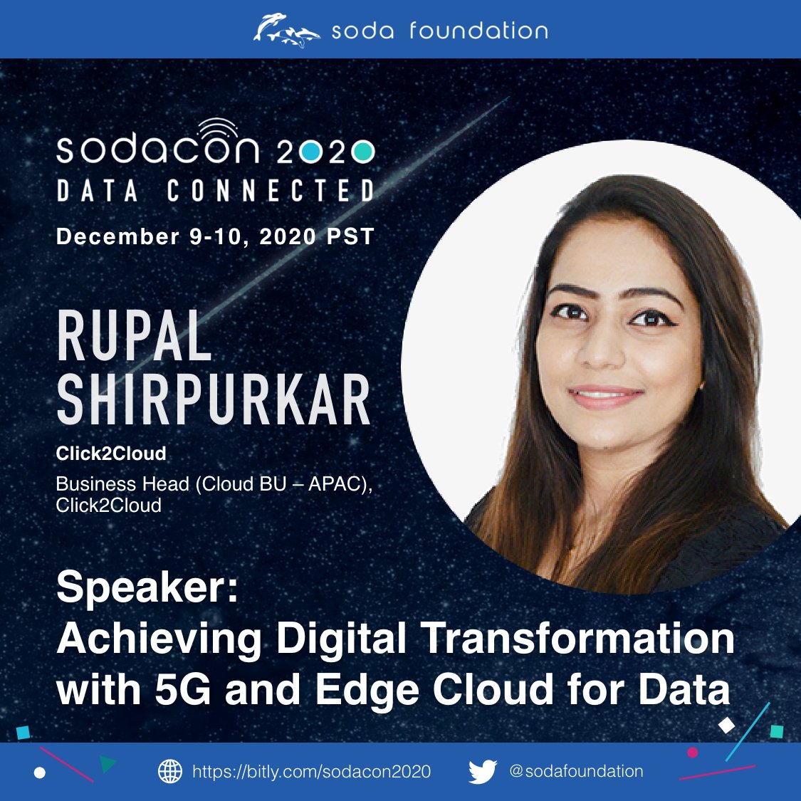 sodafoundation's tweet image. Join Rupal Shirpurkar  on Day 2 of #sodacon2020 for a session on Achieving Digital Transformation with 5G and Edge Cloud for Data. How the Data Challenges can be handled at Edge.
More: sodafoundation.io/events/sodacon…
#OneDataFramework