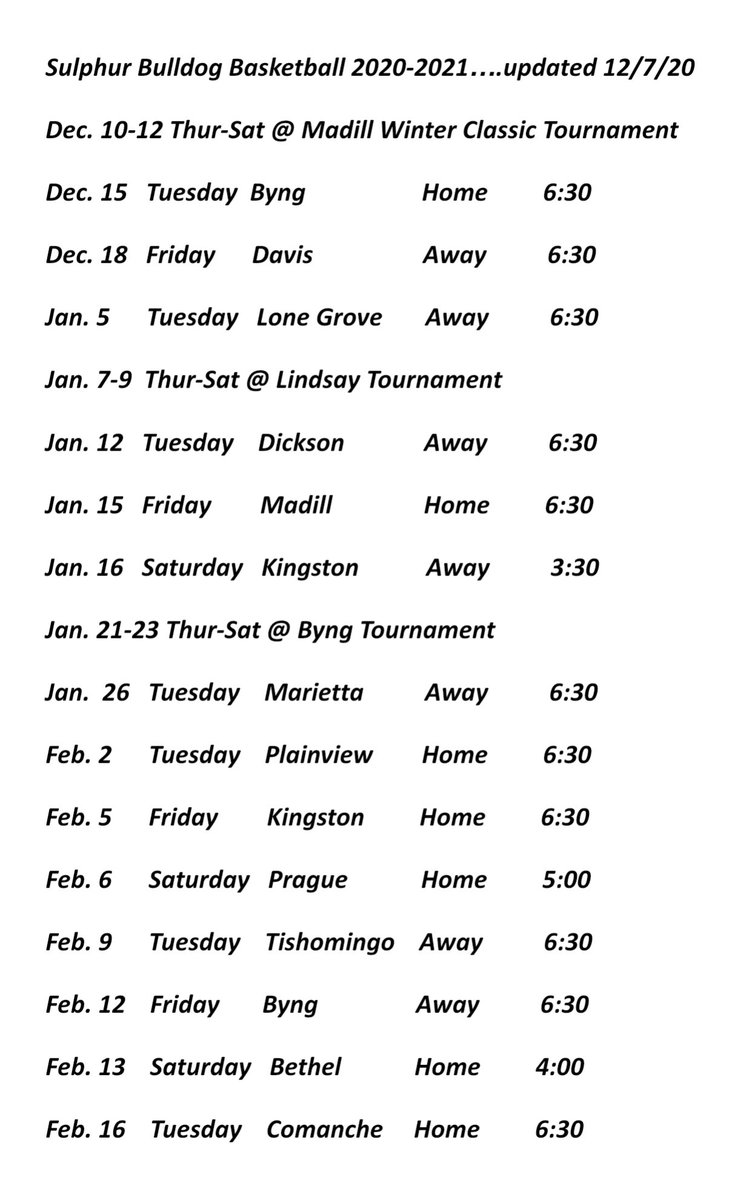 Updated Hs Basketball Schedule