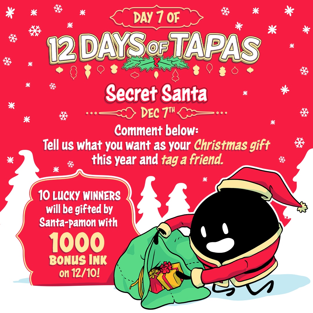 tapas_app's tweet photo. Christmas is almost here!๐ Tag a friend and let them know what you want as a gift ๐ AND get the chance to win 1000 bonus Ink! #12DaysofTapas
Check out the event schedule here: https://t.co/TxK4YRVhmp https://t.co/36iTREnY1K