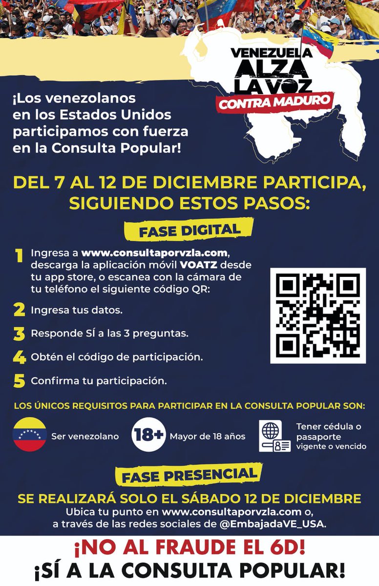 PoleoRafael's tweet photo. Del 7 al 12 de diciembre, puedes participar en la Consulta Popular convocada por la Asamblea Nacional siguiendo estos pasos. https://t.co/W6lSN9mlRY