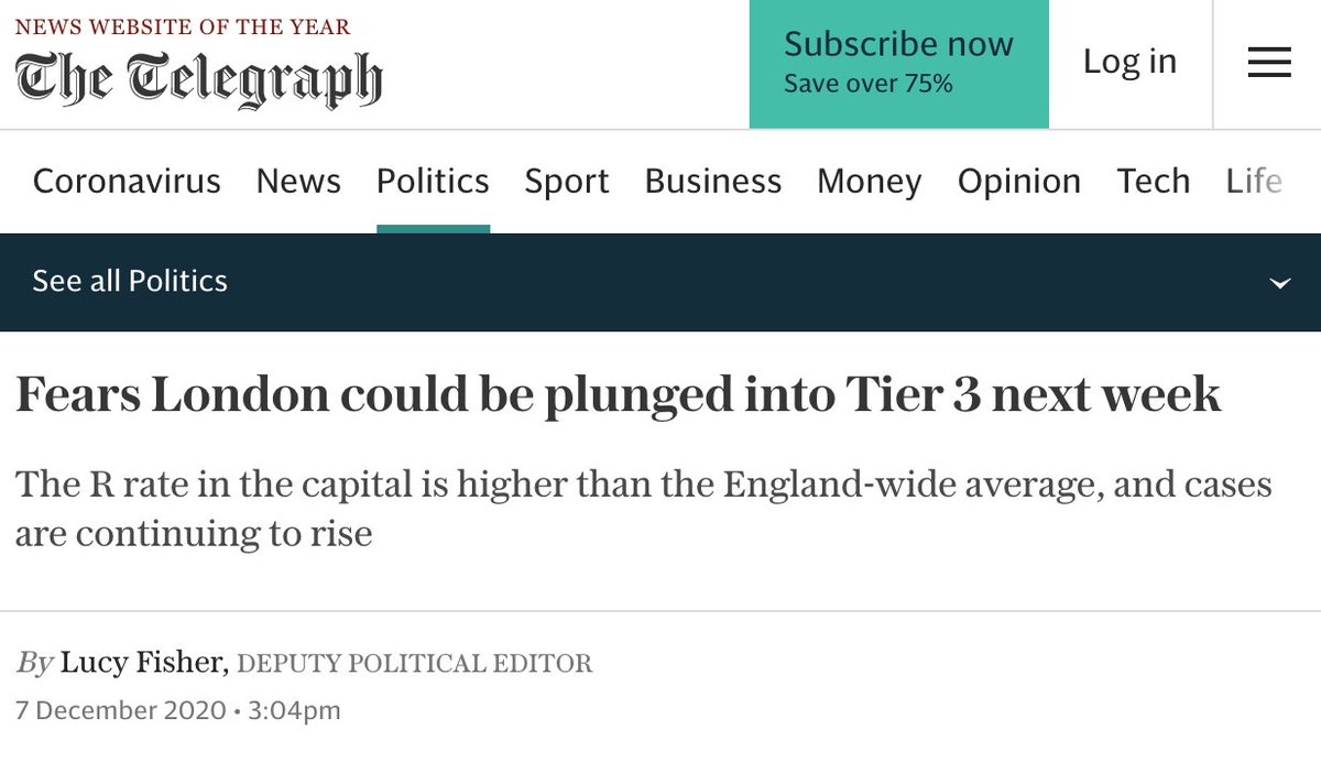 "London could be plunged into Tier 3""The R rate in London is currently 0.9 to 1.1, higher than the England-wide average of 0.8 to 1." - TelegraphAN ABYSMAL MISUNDERSTANDING OF LOGIC & MATHSPlease read & r/t: