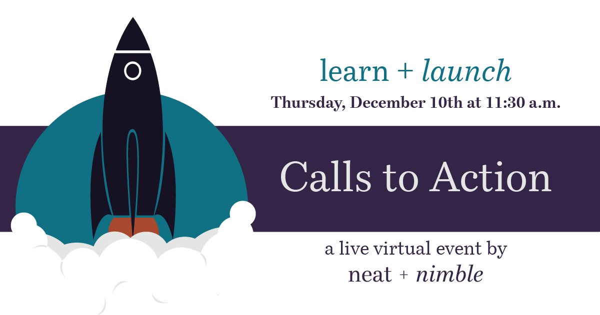 neatandnimble's tweet image. Increased conversion rates? Yes, please! 

Join me for a free, live Zoom session at 11:30 AM CST on Thurs. Dec. 10th for marketing tips about calls to action.

Register today, spots are limited: ow.ly/zKQG50CEynu

#MarketingTips #LearnAndLaunch #NeatAndNimble