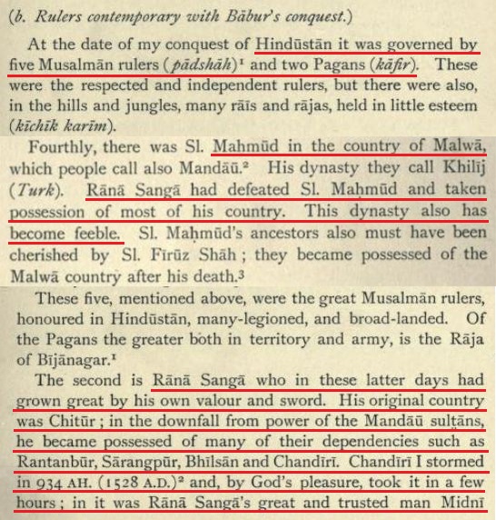 First we will see how Babur mentions Rana Sanga in his memoir:Rana Sanga, who became great by strength of his sword & valour, who defeated Sultan of Gujarat and reduced his dynasty into feebles.Rana Sanga has been quoted as the strongest Hindu King in the North by Babur.