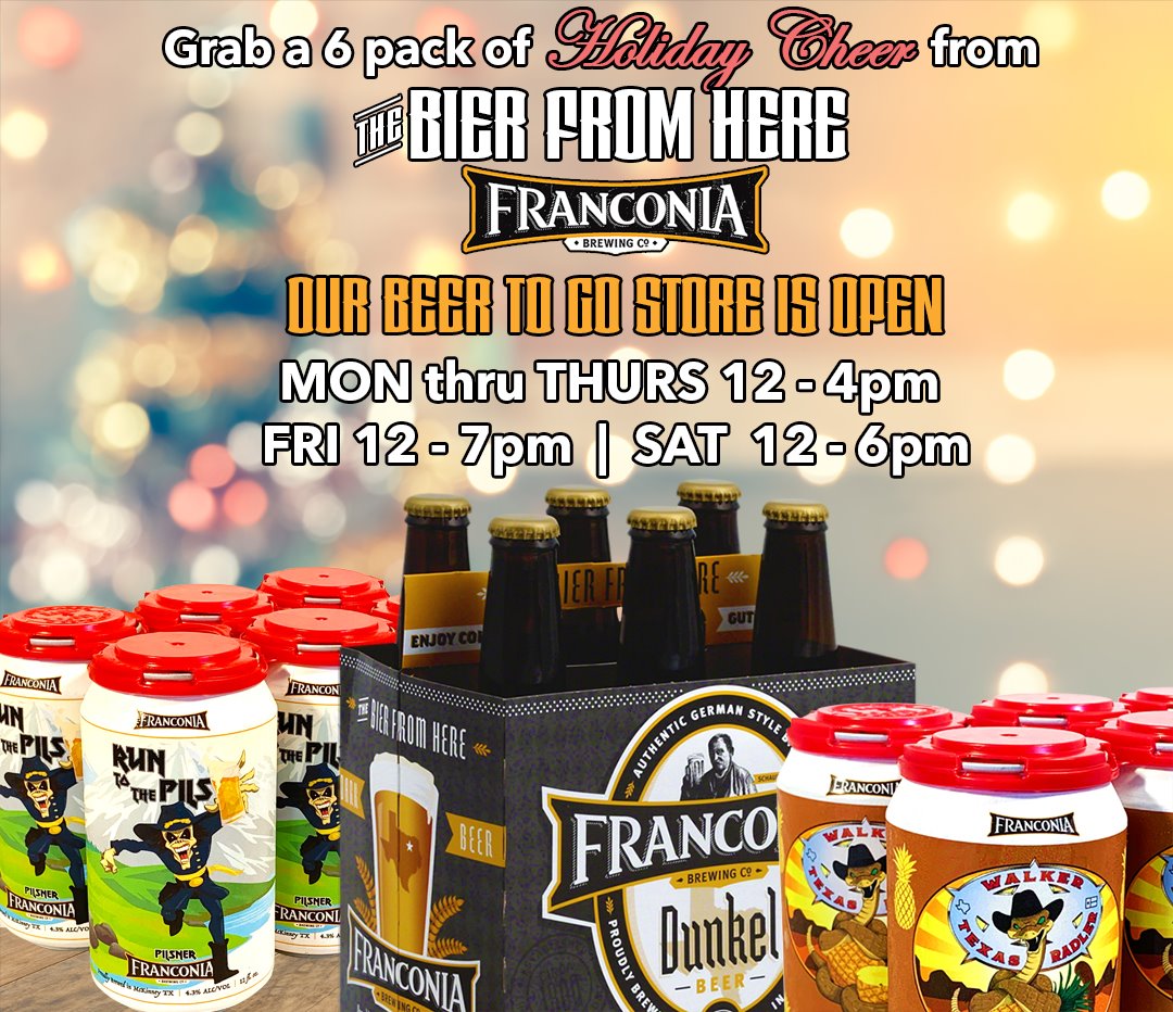 Grab a 6 pack of Holiday Cheer from The Bier From Here 🍻🍻🍻 🍻🍻🍻.

👉 Beer 2 Go Store is Open 👉Mon thru Thurs 12 - 4pm 👉Fri 12 - 7pm 👉Sat from 12 - 6pm