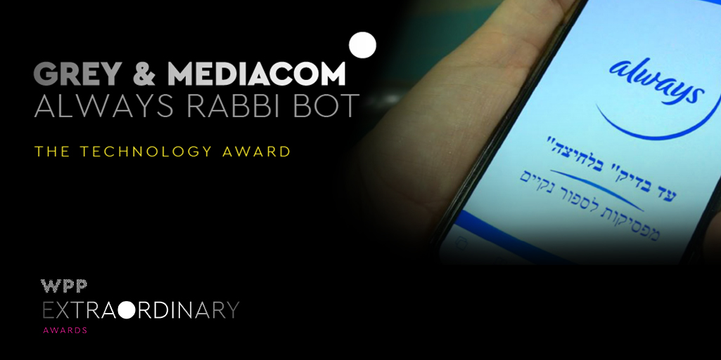 WPP's tweet image. A demonstration of the power of AI to drive positive societal change, congratulations to @greygroup and @MediaComGlobal whose work for @ProcterGamble’s @Always was named winner of The Technology Award #WPPXAwards