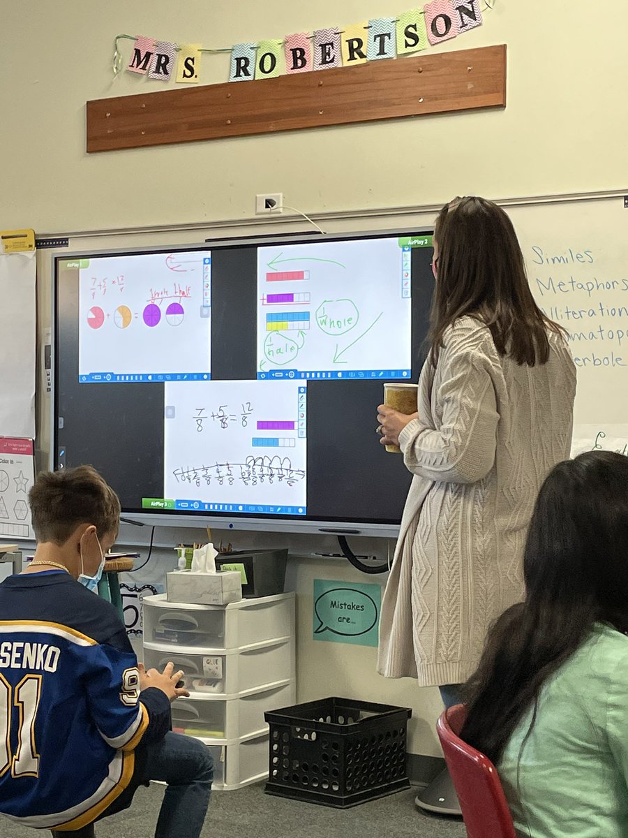 MrsMeidenbauer's tweet photo. The amazing Mrs.Robertson having learners share their screen to the vivitek. Talking through all of the different thinking and strategies! @robertsonfr1 #lakeside2021 https://t.co/JRaORwnvX2