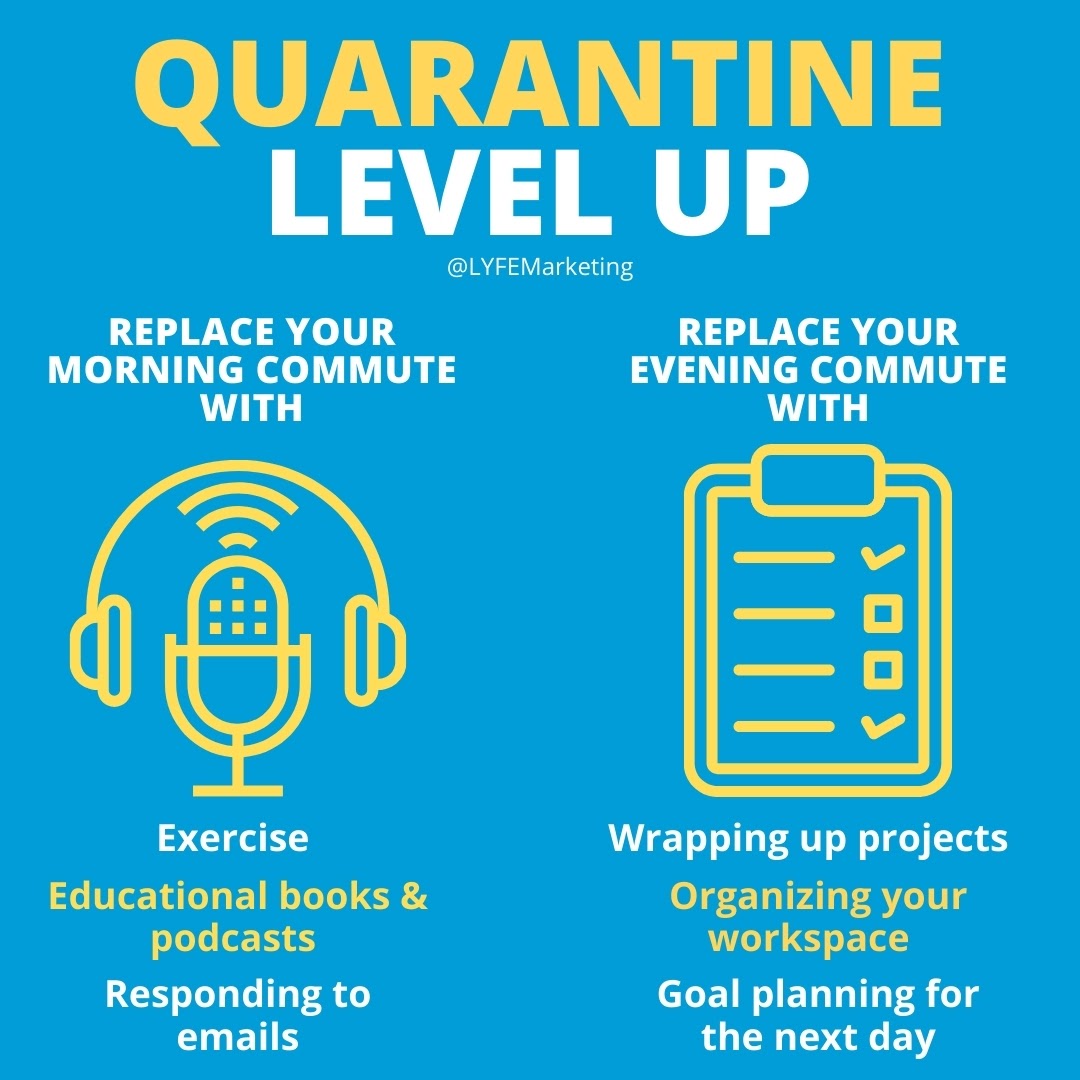 LYFEMarketing's tweet image. Need to jumpstart your quarantine routine? Here are a few ways to stay productive and improve your workflow while at home 🏠

#LYFEMarketing #QuarantineRoutine