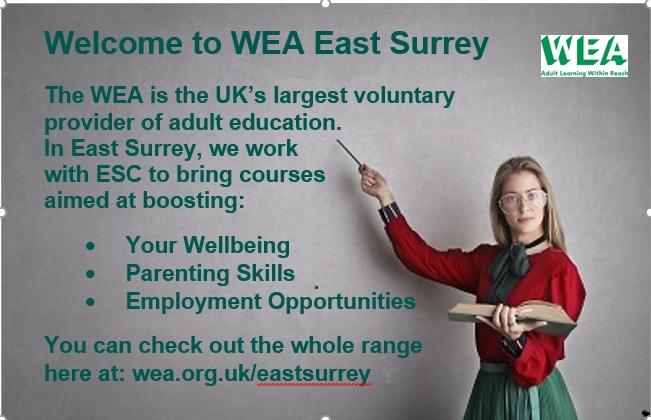 .@WEA has an exciting array of courses starting in #NewYear2021 ! #Wellbeing #Jobs #parenting. Don't miss out - enrol today at: wea.org.uk/eastsurrey