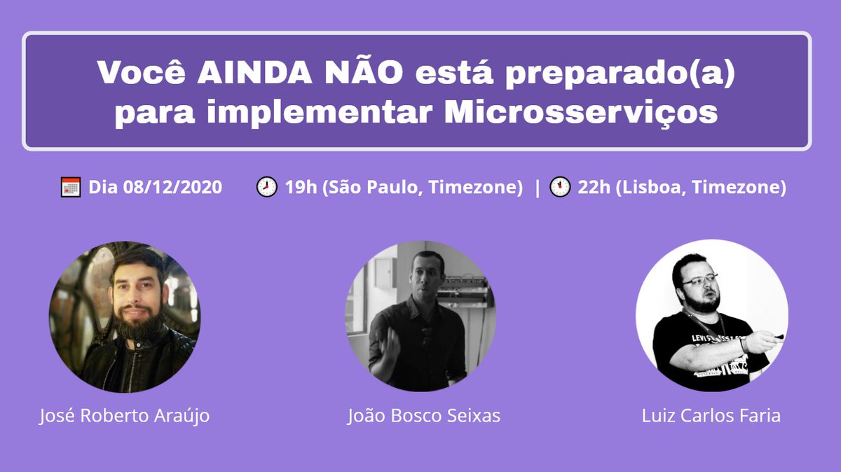 jrobertofaraujo's tweet image. 📹Galera AMANHÃ 08/12 às 19h (Brasília)
Vai rolar mais uma LIVE no canal da #EmergingCode com a participação de @luizcarlosfaria e @joaoboscoseixas onde abordaremos o tema:
🔥"Por quê você AINDA NÃO está preparado(a) para implementar Microsserviços."
👇youtube.com/watch?v=Uoitq6…