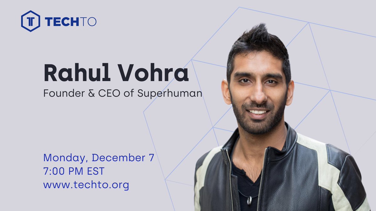 TechTO's tweet photo. We're SO excited for tonight!

The one and only @rahulvohra of @Superhuman joins us for a conversation about product-market fit, word-of-mouth marketing, and more. 

https://t.co/ITKsM5wEUr https://t.co/stpwoIgPsq