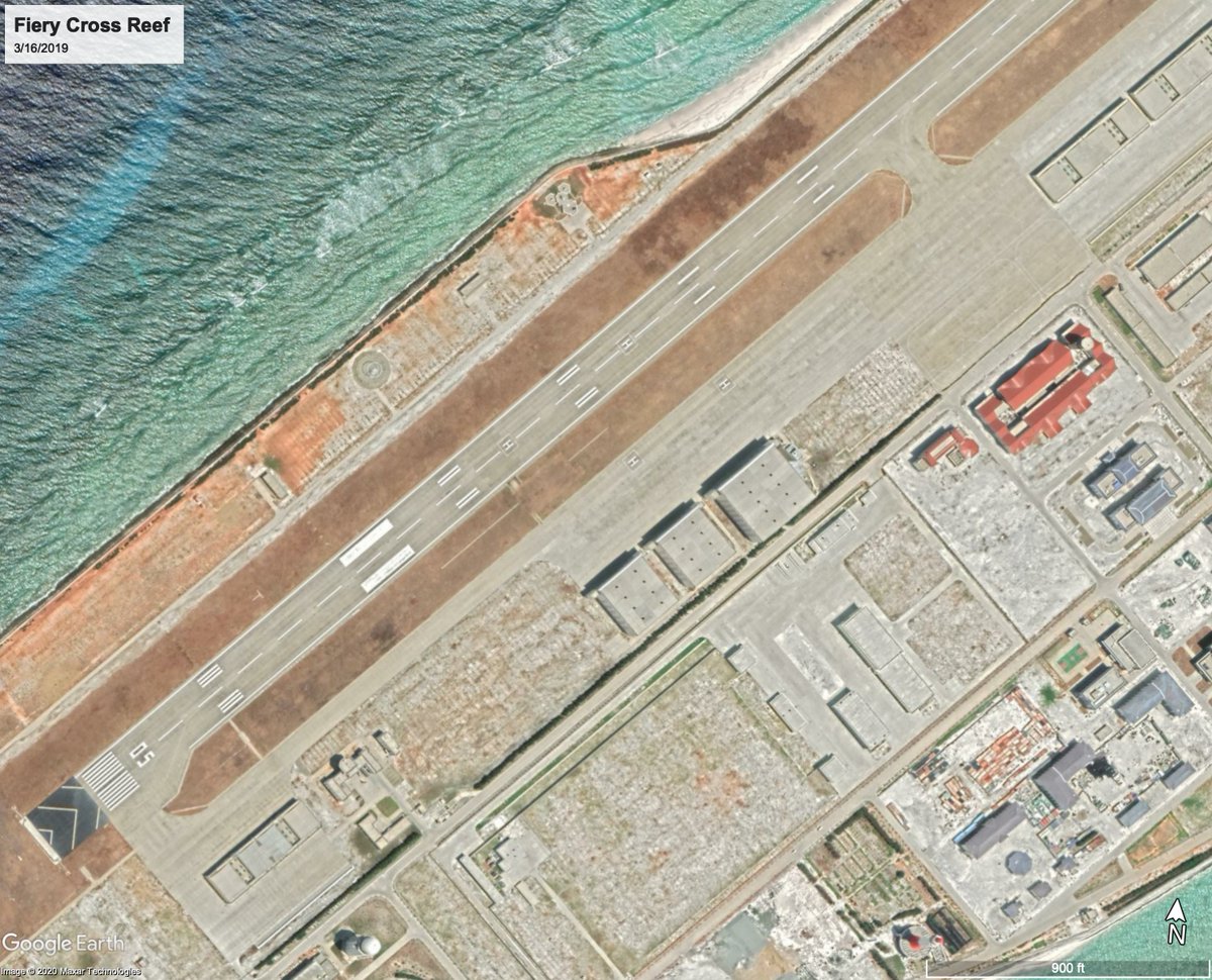 This claim doesn't stand up to the most casual review of easily-available satellite imagery.Here you can see at Fiery Cross Reef that, in addition to 3 hangars for large aircraft and 24 for smaller ones, there's plenty of room on the ramp to marshal and refuel aircraft: