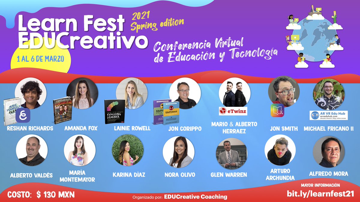 Conoce a los Conferencistas Learn Fest EDUCreativo - Spring 21 

Del 1 al 6 de marzo, 2021

130 pesos MXN
Venta de boletos: 30 de noviembre
learnfest21.eventbrite.com.mx

#edulearnfest #distancelearning #AprendiendoEnCasa #remotelearning 

mailchi.mp/f39f836fca5d/c…