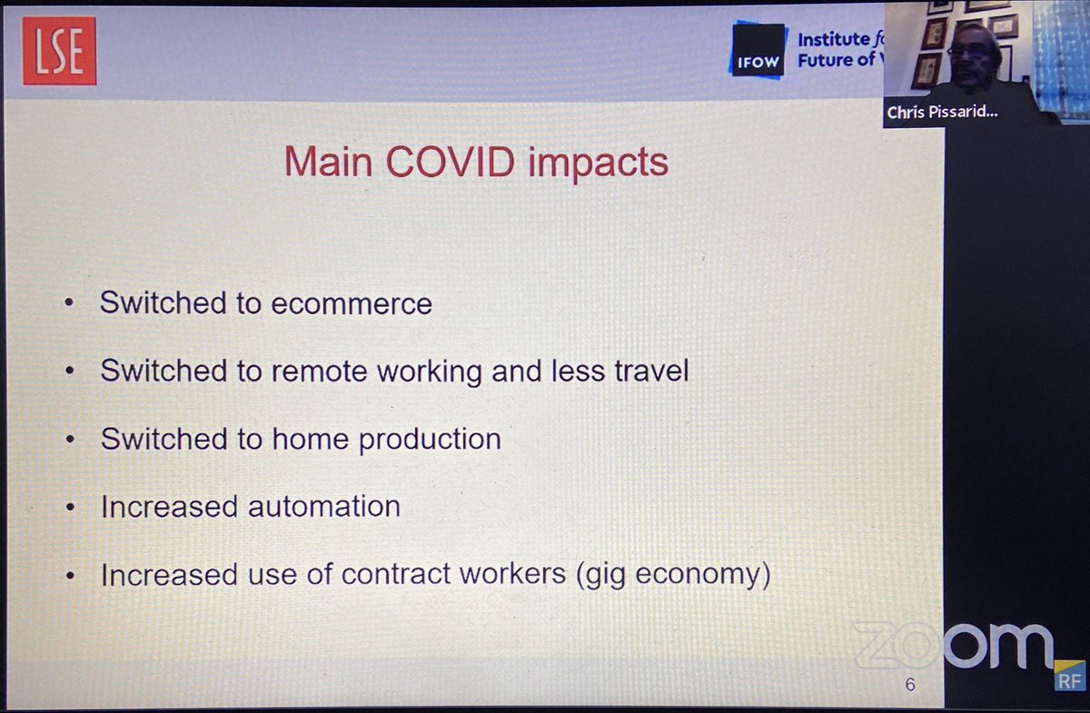 Pissarides believes that the  #coronavirus pandemic has “changed the dynamics of structural change” forever & led to significant societal shifts. Lists the five key areas in personal behavour that he believes will have irrevocably changed  #Coronanomics