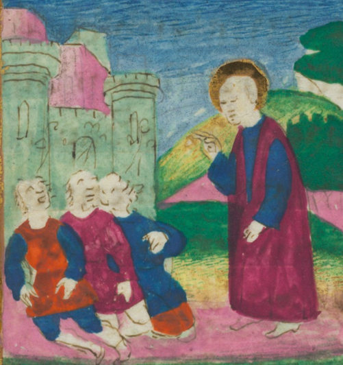  @HoughtonLib MS Typ. 142 is a complicated collection of saints' lives. The artist (Matteo Felice) did not finish the illustrations planned for this manuscript, leaving them at different stages of completion. What about the text? Hint: Things are even *more* complicated. 2/