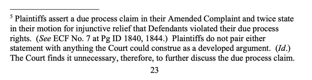 Parker dings Powell for including the words "due process" in pleadings but not backing it up with substantive argument — Powell's gotten in trouble for this before, recall in WI the judge noted she used the words "emergency" and "expedited" but didn't actually ask for that