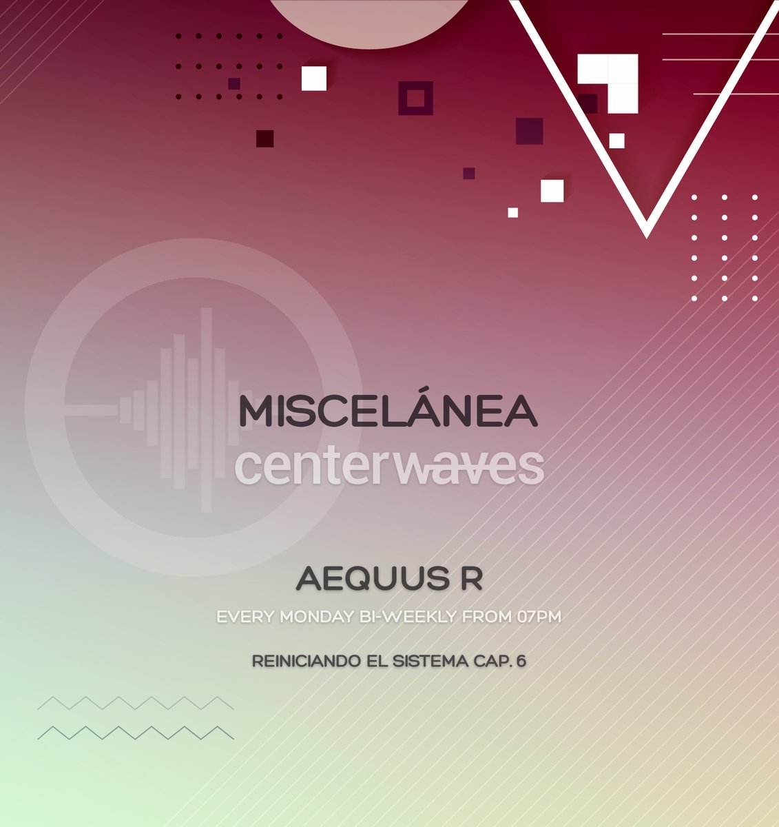 CenterWaves's tweet photo. 🔴¡EN DIRECTO!
🔊Miscelánea Cap.6 | @aequusr
#ReiniciandoElSistema
+ #NewsMusic w/@TonyDaCunhas
+ #RetroTrack w/ @danipilot_
🔗https://t.co/vQjs9bwy05 https://t.co/rqBzSYcU1U