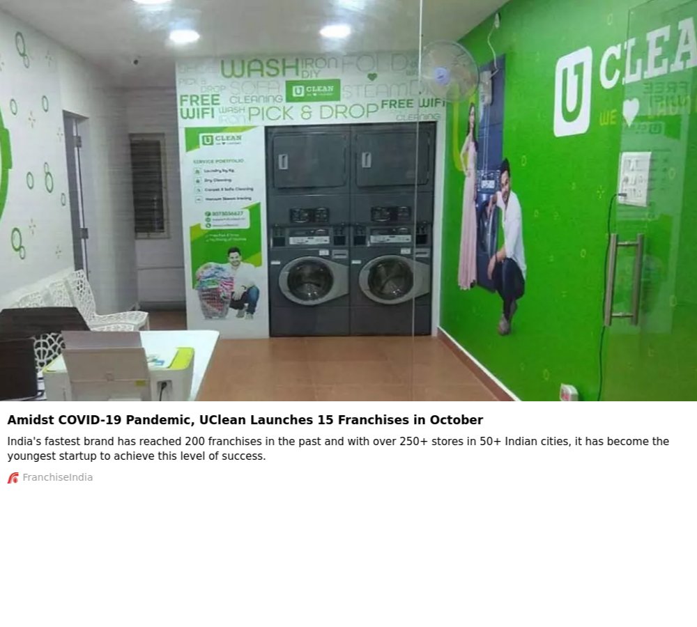 MayfairFranchis's tweet photo. Amidst COVID-19 Pandemic, UClean Launches 15 Franchises In October
#franchise #franchising #franchisee #franchisor #franchisebusiness #franchiseconsultany #mayfairfranchise #multifranchise #franchiseowner #franchiseconsulting  #multiunitfranchise #businessfranchise #businesschain https://t.co/ylsNKkNx4v