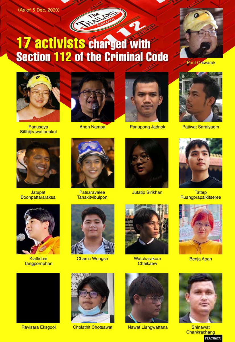 prachatai_en's tweet image. 17 activists have received summonses to hear lèse majesté charges during the past week, since Parit Chiwarak received a summons on 24 November. The law has not been used in the past two years. 

Read more at bit.ly/33S3hcn

#WhatsHappeninglnthailand
