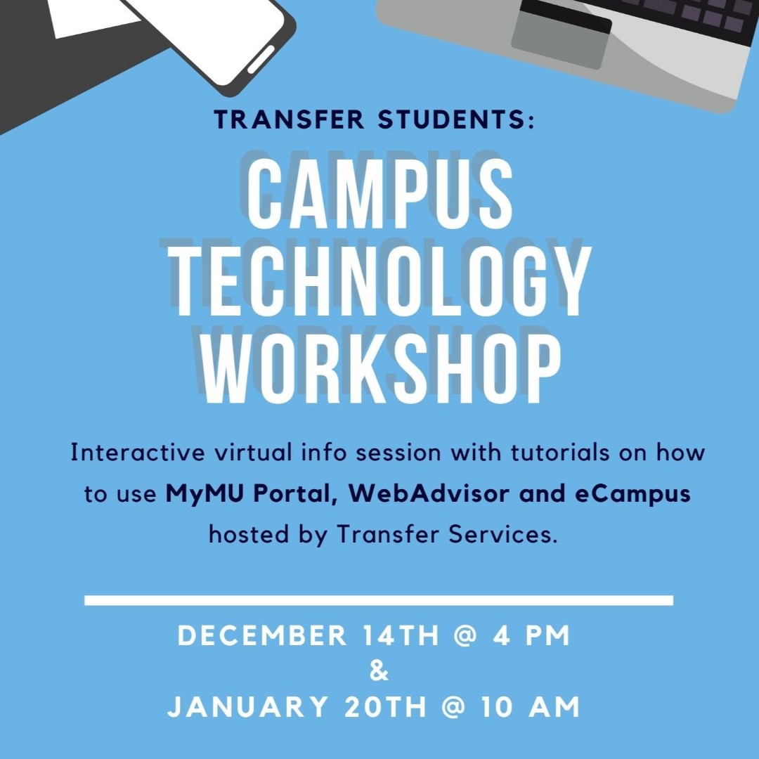MUtransferhawks's tweet photo. Join us for our Campus Technology Workshop! 
This will be an interactive, virtual info session to learn how to use Monmouth's online systems. 
This workshop will be offered on December 14th at 4:00pm and January 20th at 10:00am. 
See you there!  💡💻
#MonmouthUniversity https://t.co/PE3y3lHII1