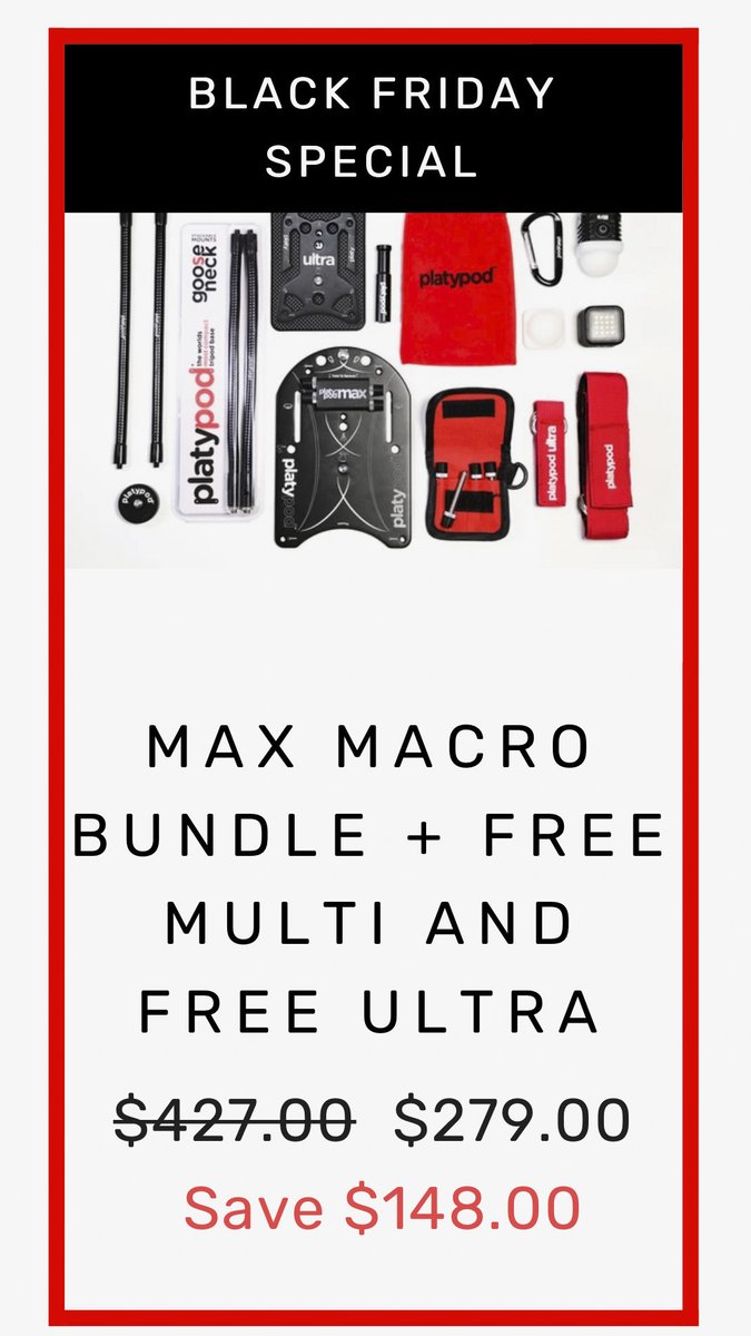 ScottKelby's tweet image. Heads up, gang: Platypod is about to wrap up their awesome Holiday deal. They&apos;re giving away free goosenecks, a free multi accessory kit &amp;amp; a free Platypod Ultra when you buy their Max Macro bundle. Go to platypod.com right now cause when they&apos;re gone, they&apos;re gone! 👍