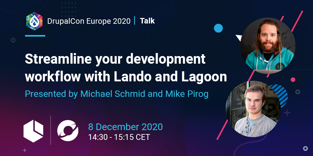 Learn how to optimize your Drupal development workflow and join <a href="/pirogcommamike/">Mike Pirog</a> and @schnitzel for a behind-the-scenes look at the new, seamless <a href="/devwithlando/">Lando!</a> and @uselagoon integration. Dec 8th 14:30 - 15:15 CET. events.drupal.org/europe2020/ses…
