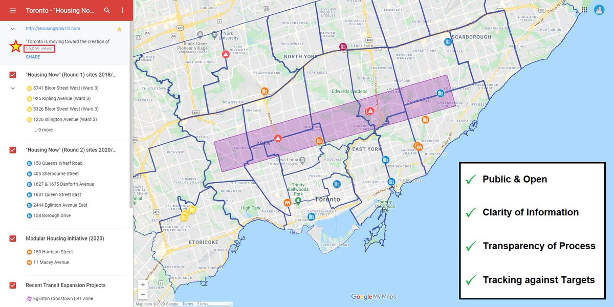2/...there wasn't much detail attached to those original Eleven (11) sites for the Mayor's  #HousingNow program, so our  #CivicTech &  #OpenData volunteers created an interactive-map to track the City's progress on the new  #AffordableHousing development sites in  #TOPoli...