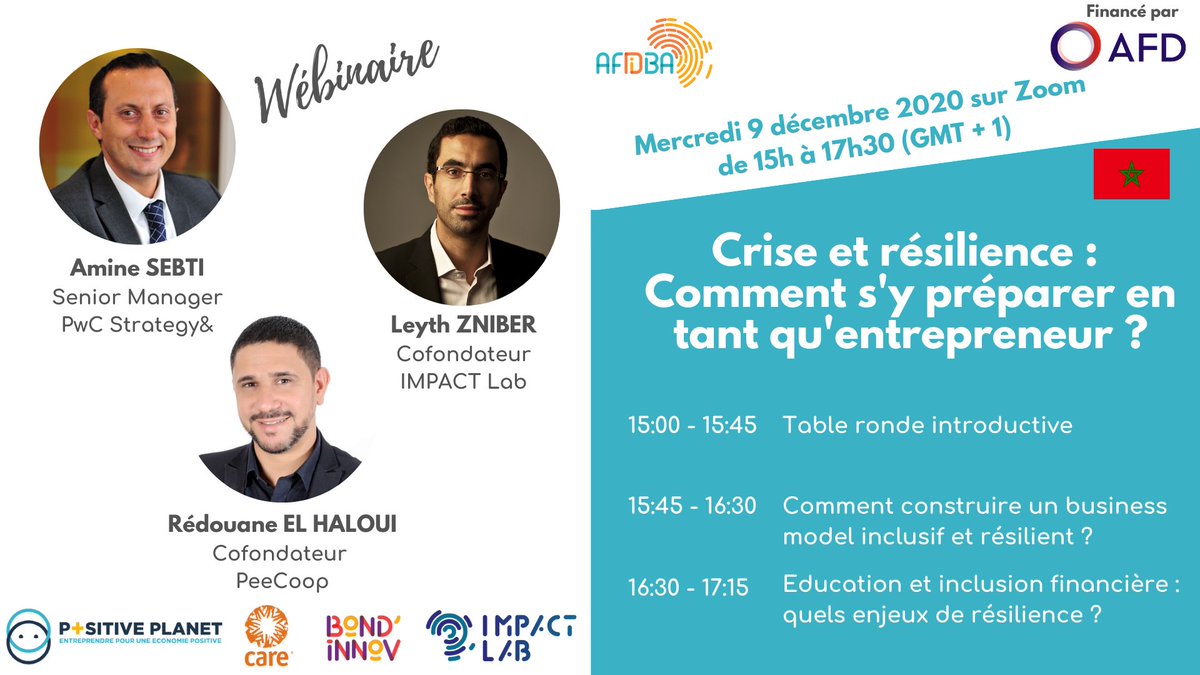 AFIDBA_'s tweet photo. 🇲🇦 Ne manquez pas le prochain #webinaire AFIDBA sur le thème :
"Crise et résilience : Comment s'y préparer en tant qu'entrepreneur ?"

RDV le 09/12 à 15h (GMT+1) !
Inscrivez-vous via ce lien : https://t.co/HWMdZJUHIA

#Entrepreneurship #morocco #afidba #digital @AFIDBA_MA https://t.co/XytHExcMpa