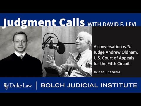 BolchJudicial's tweet photo. Many thanks to Judge Andrew Oldham, U.S. Court of Appeals, Fifth Circuit, our virtual distinguished judge in residence for October. He joined #JudgmentCalls with David F. Levi and talked about his career and rise to the bench. Watch the full video: https://t.co/iE1plBgApp https://t.co/pSQZxeJJP2