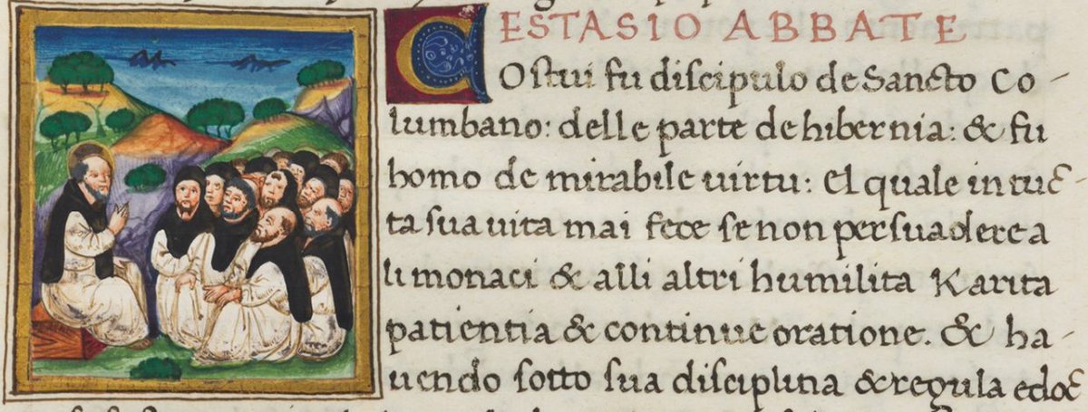 My latest article is out! It discusses a *huge* encyclopedia of saints (Catalogo de li santi) made in Naples around 1485, now partially preserved in this pretty manuscript from  @HoughtonLib. Who said that Italian humanists only liked Latin/Greek and the classics? A thread. 1/