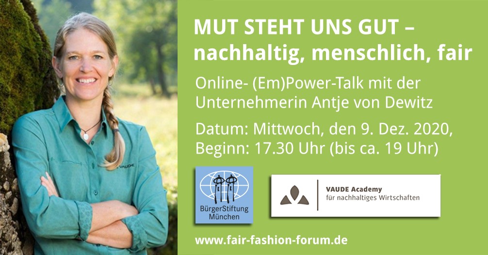 Nicht nur kritisieren, sondern auch informieren, #ermutigen und #handeln! Am Mittwoch spricht unsere CEO Antje beim #Fair #Fashion Forum darüber, wie bzw. dass es auch in nicht so einfachen Zeiten weitergeht... Sei live dabei: vau.de/empowertalk
