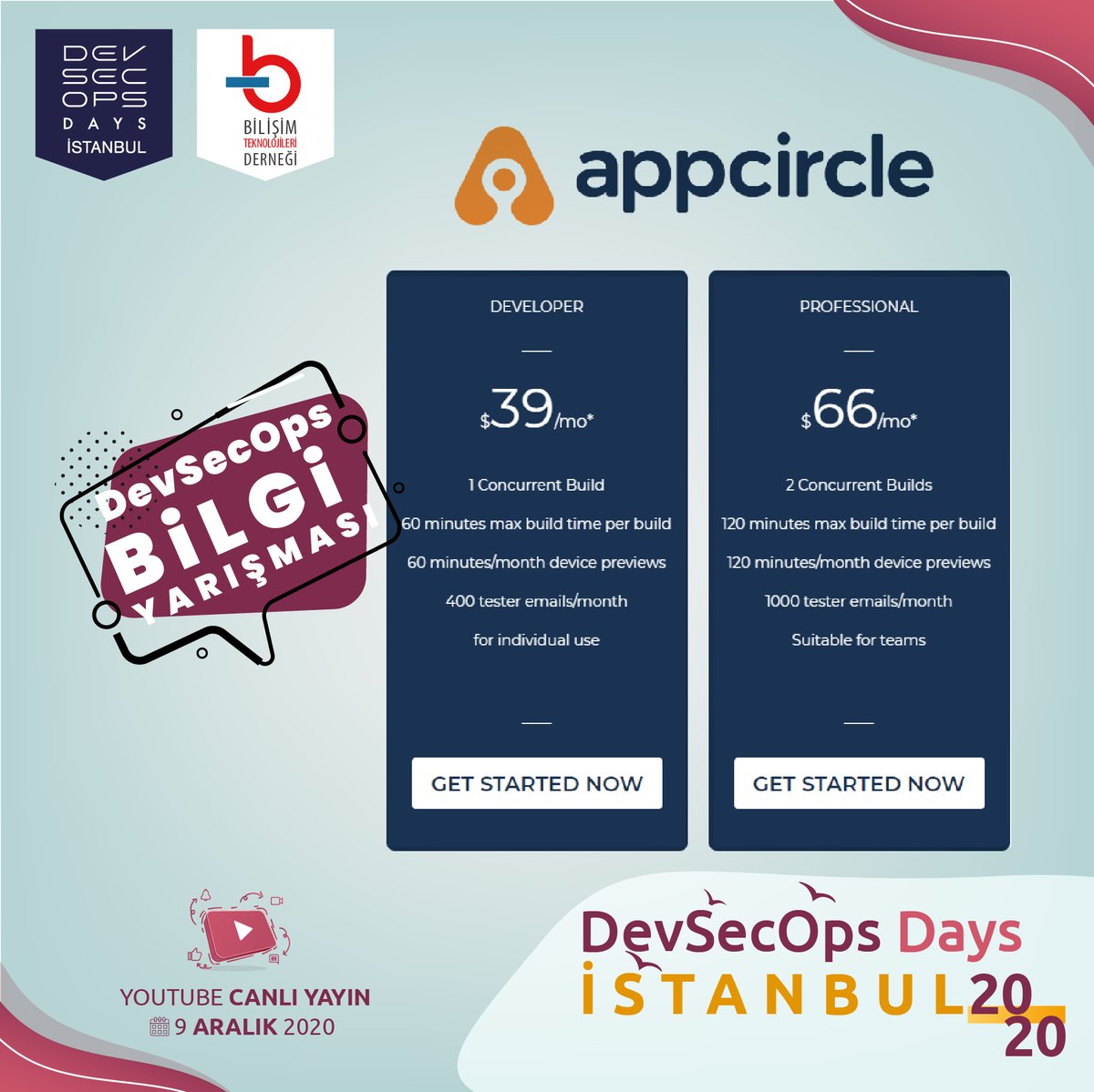 devsecopstr's tweet image. Yarışmamızda sorulan sorulara doğru cevap verip 3. olan 2 kişiye Appcircle.io&apos;dan 1 yıllık Professional ve Developer paketi hediye edilecektir. 

Kayıt için 👉devsecopsistanbul.com/register/

#devops
#devsecops
#devsecopsdays
#devsecopsdaysistanbul