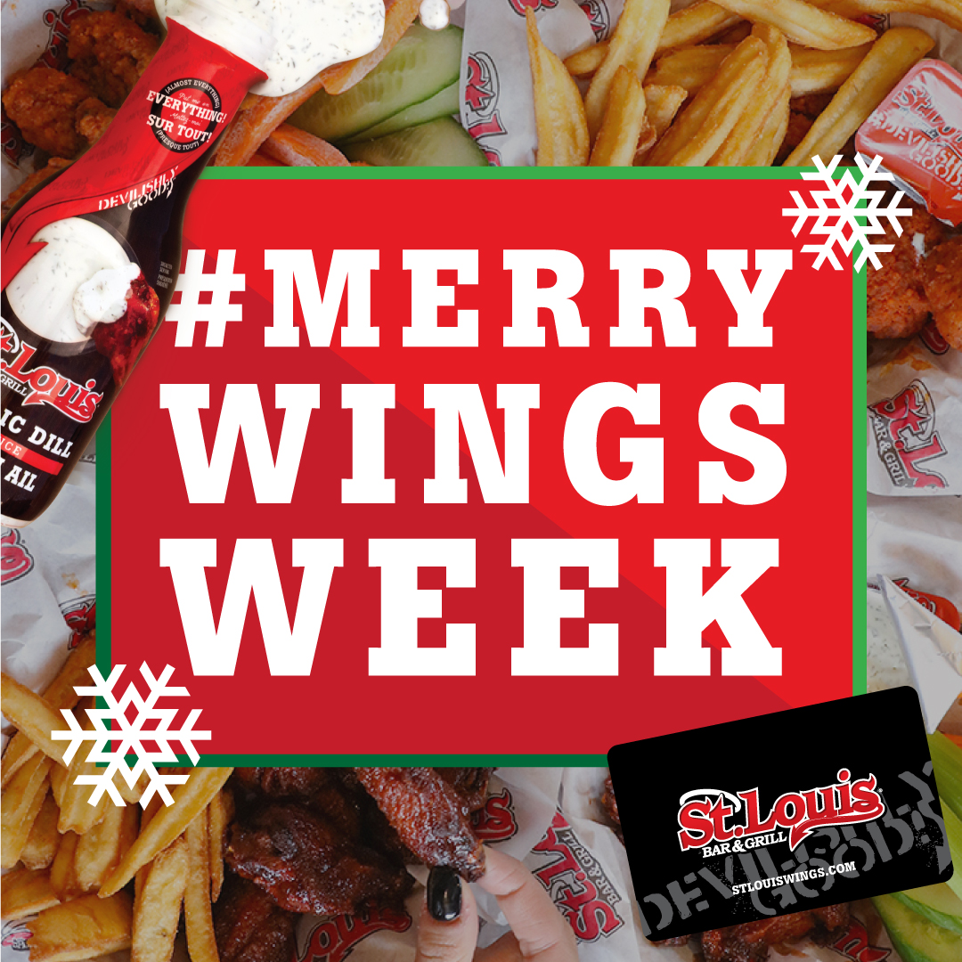 stlouiswings's tweet photo. It’s the most wonderful time of the year… we mean #MerryWingsWeek of course! We're giving away over $500 in prizes! 🎁

Retweet this photo and comment your fave wing flavour for a chance to win a $100 gift card! Plus enter to win the $250 grand prize at https://t.co/q7Xe37Po4C! https://t.co/ugfTlhGUPR