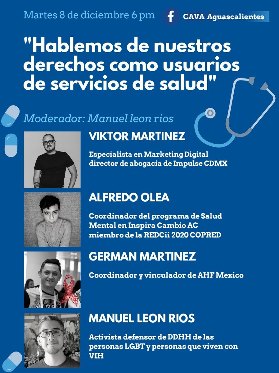 grupoCAVAags's tweet photo. El día de mañana tendremos una charla con grandes activistas, hablaremos de los derechos de los usuarios de servicios de salud, el trato digno e incluyente que debemos de recibir libre de violencia.

¡No se lo pierdan! Es a las 6pm por nuestra página de facebook 😉 https://t.co/076DTtVXyC