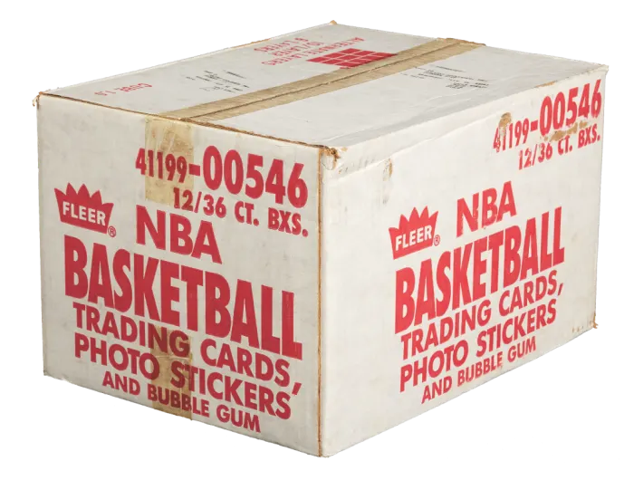 1. The best recent comparable sale for  #86FLEER was just this summer, when an unopened case of these cards was uncovered for the first time in 20 years.This 12 box case sold at auction in August 2020 for $1.8m or $150k per box.