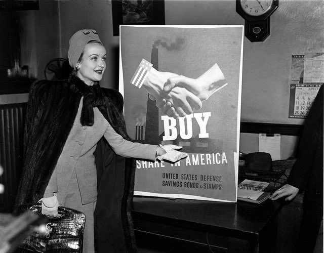 The US went into overdrive, as did Hollywood. The Hollywood Victory Committee was set up within a matter of days, and war bond drives were set up around the country. Carole Lombard went to Indianapolis where she raised over $2 million for the war effort.