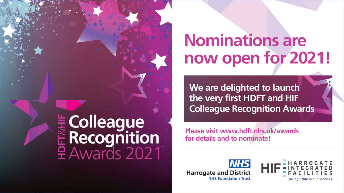 HarrogateNHSFT's tweet photo. Do you know of an outstanding member of #teamHDFT and think they deserve recognition? Nominate them now for the 2021 Colleague Recognition Awards!

Categories include Inspirational Colleague of the Year and Volunteer of the Year. See here to nominate: https://t.co/Kluum7A5Zc https://t.co/PhcNBDBDpS