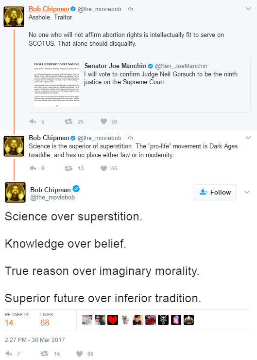 Moviebob does not believe in the intelligence or basic humanity of his opposition. When called out on this he regularly frames his only opposition as being racists or the superstitious, but he applies these labels more broadly than any other leftist I've come across.