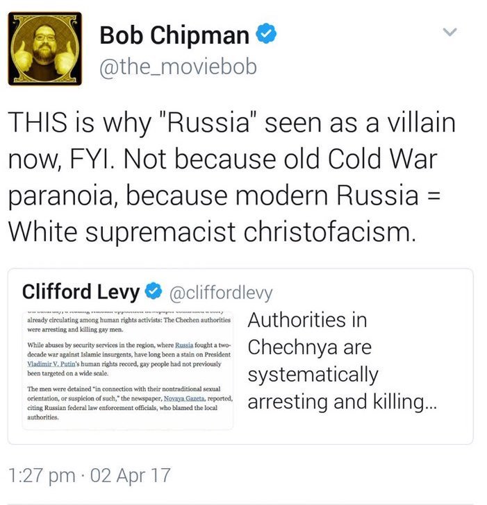 He has no conception of global politics and yet feels the need - nay, the OBLIGATION - to speak as an authority on the subject.