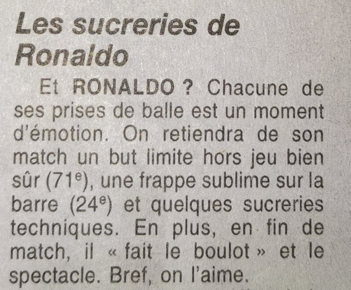 Pourtant, dans L'Équipe le lendemain, ce bon vieux Pierre Ménès lui met une note de... 7/10 À partir de là, on aurait dû le boycotter fort celui-là(si tu l'aimes et qu'il t'a offert du spectacle, mets-lui plus que 7 gros malin)