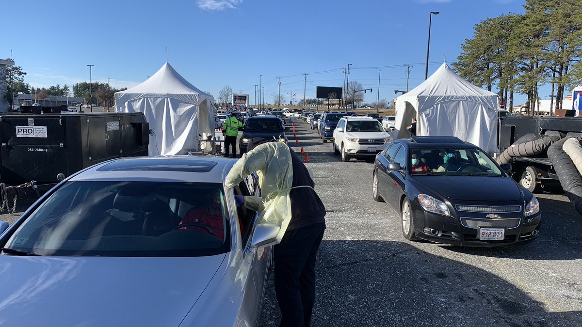 Hundreds in line for COVID-19 testing at the Eastfield Mall in Springfield, Ma.  Wait time of 2.5 hours. #coronavirus