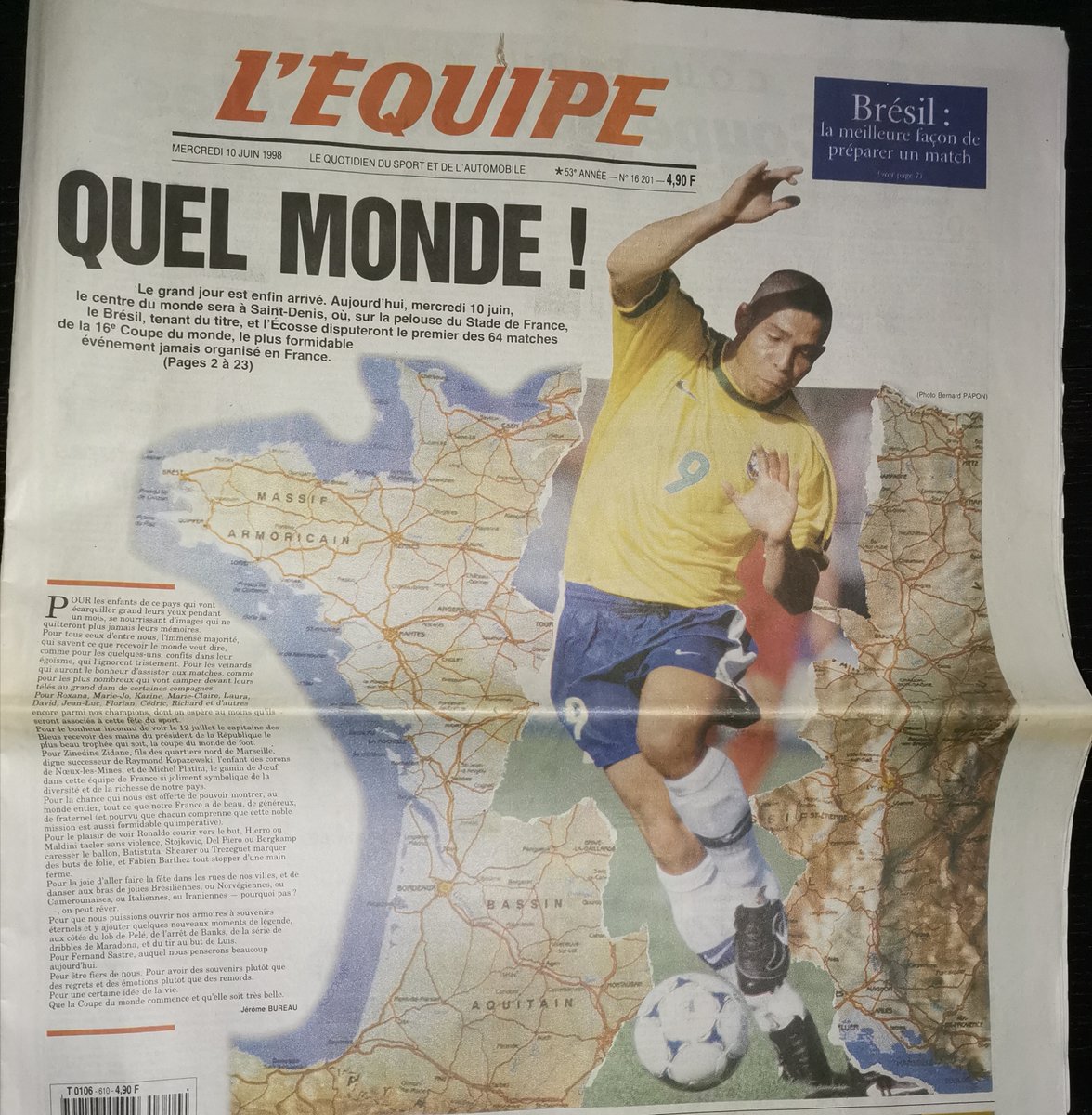 Place à la Coupe du monde Ronaldo est attendu de pied ferme. On est exigeant avec le martien. Trop. Beaucoup trop.Il n'y avait aucune patience, fallait qu'il écrase tout. Point barre.(Mondial en France, et c'est lui qu'on met à la Une... Quel Roi)