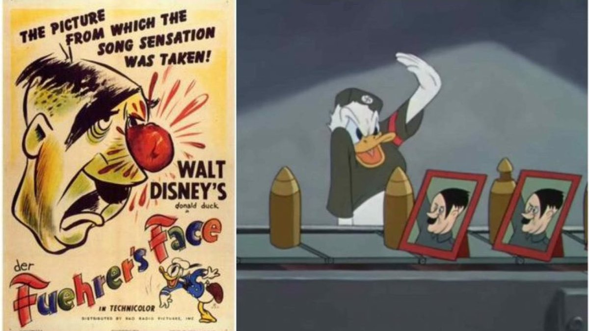 Studios became propaganda machines, with Disney producing hundreds of shorts, training cartoons and propaganda pieces during the war years. Donald Duck was their most popular character, and Der Fuehrer’s Face won an Oscar.
