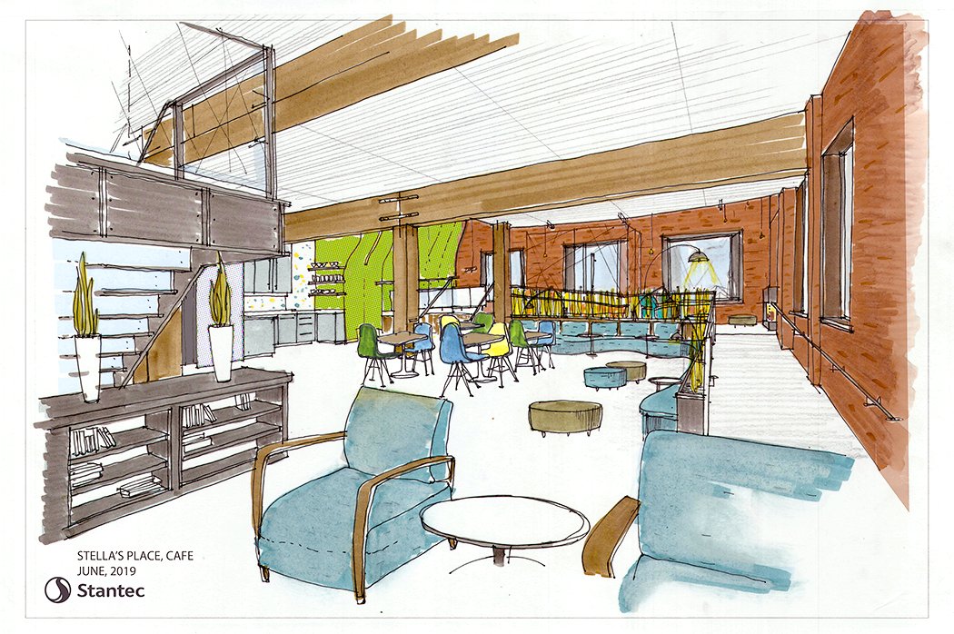 stellasplaceca's tweet photo. Young adults were integral to the design process for 54 Wolseley, ensuring the new space will feel comfortable and inviting. Here are some @Stantec sketches of the new space. Learn more about the new building: https://t.co/xqB3xzJrgQ https://t.co/AUlbJU2mPI