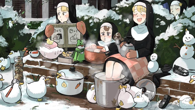 She provides hot water to them. 