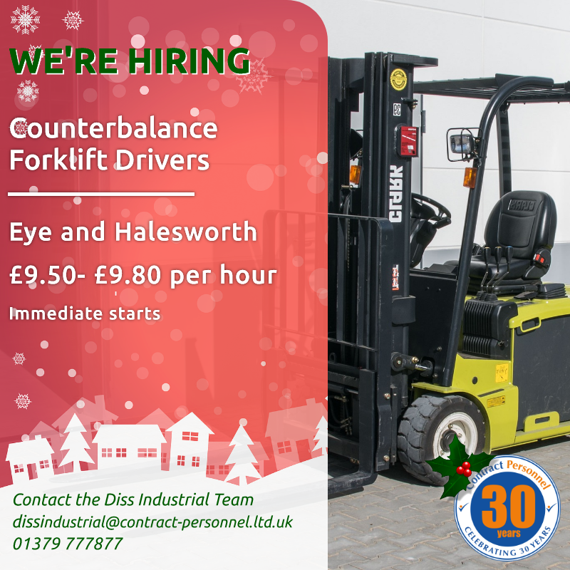 Contract Personnel On Twitter We Are Looking For Counterbalance Forklift Drivers To Work In Eye And Halesworth Immediate Starts Pay Rates Are Between 9 50 9 80 Contact Our Diss Branch On 01379