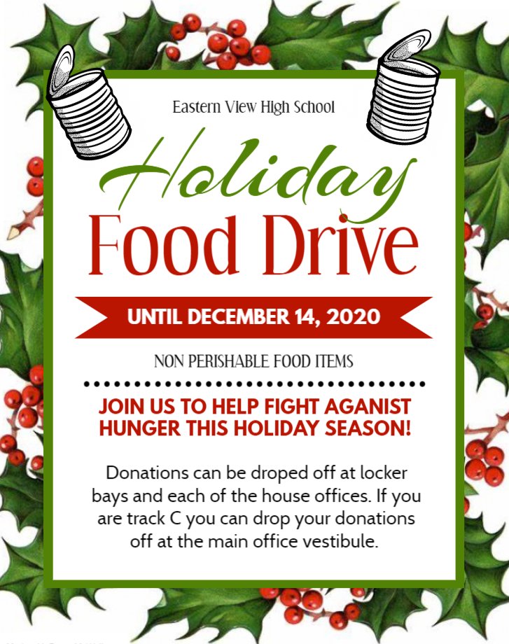 easternviewsca's tweet photo. Track A: Tomorrow, is your last day to bring in items for the food drive. Don't forget to drop your food items in one of the boxes found in the locker bays, house offices and main office. 
Track B: It's your turn Thursday and Friday!
Track C: Drop off food in the main office https://t.co/vr0xB86sQe
