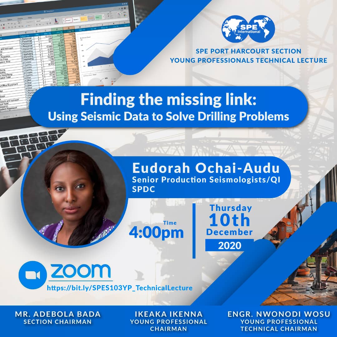 speypsection103's tweet photo. The SPE Port Harcourt Section Young Professionals invites you to the virtual Monthly Technical Lecture for December 2020.
Date : Thursday 10th December 2020.
Time: 4:00pm WAT
Venue : Join using the link below
https://t.co/TqGIMdIup1
#WeAreSPE #spe #technicallecture #drilling https://t.co/CVRWqiOWUB